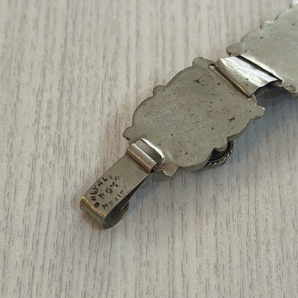 MEXICO 925 Silver  Vintage Face Carved Black Onyx Chain Bracelet - Picture 8 of 9